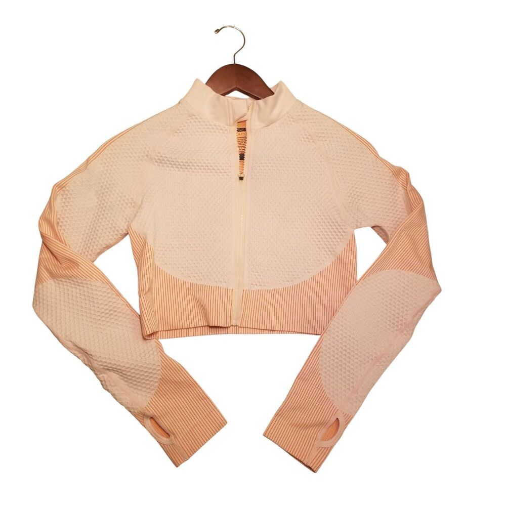 Women's Small Crop Activewear Workout Yoga Full Zip Top Pale Peach Color